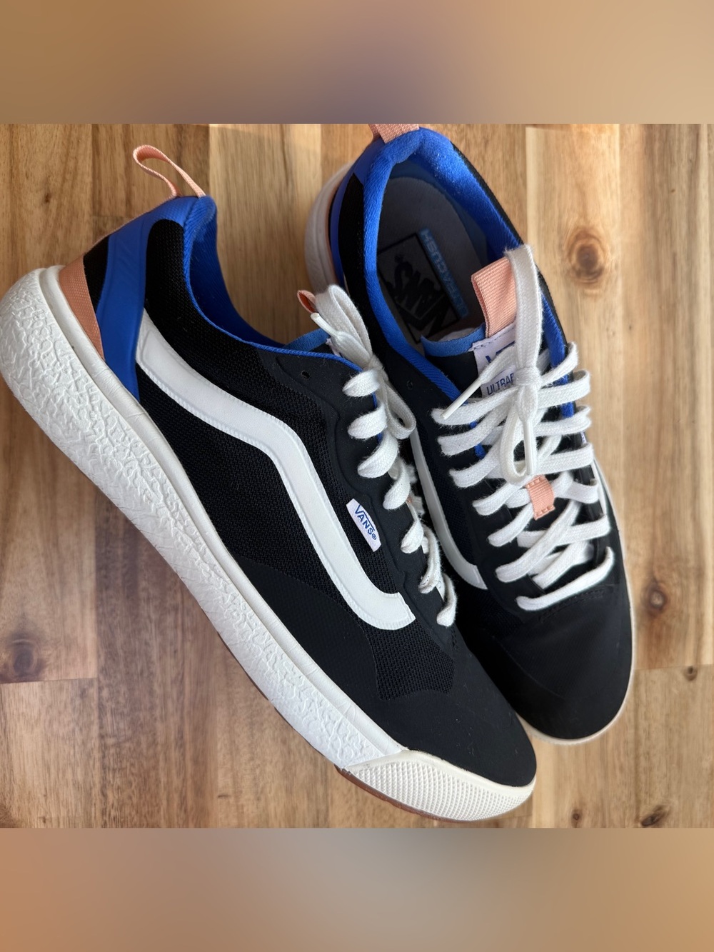 Vans Men’s Black & Blue Lace-Up Sneakers with White Stripe